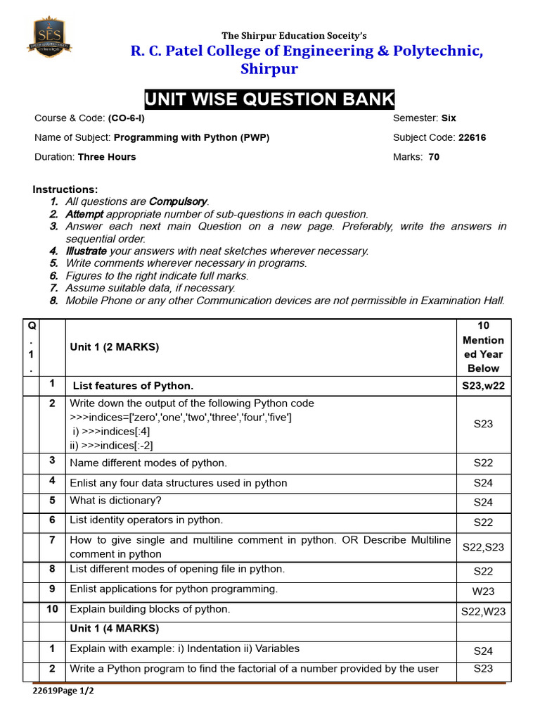 Python Programming Question Bank | PDF | Inheritance (Object Oriented ...