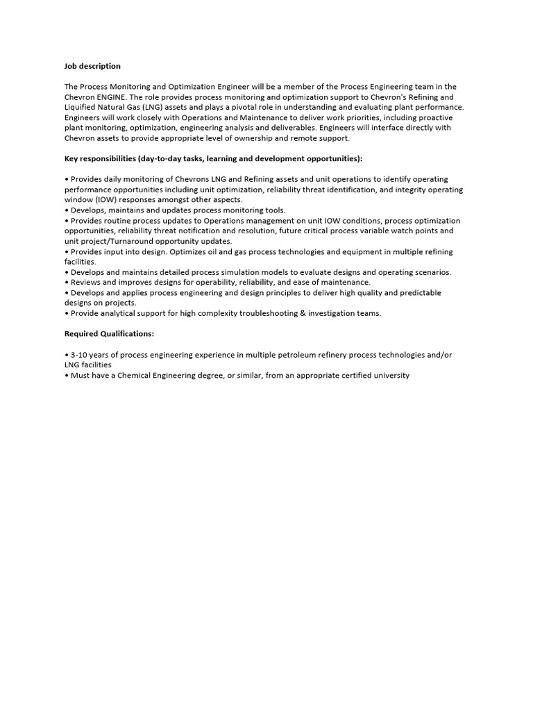 Process Monitoring Engineer Job Description | PDF