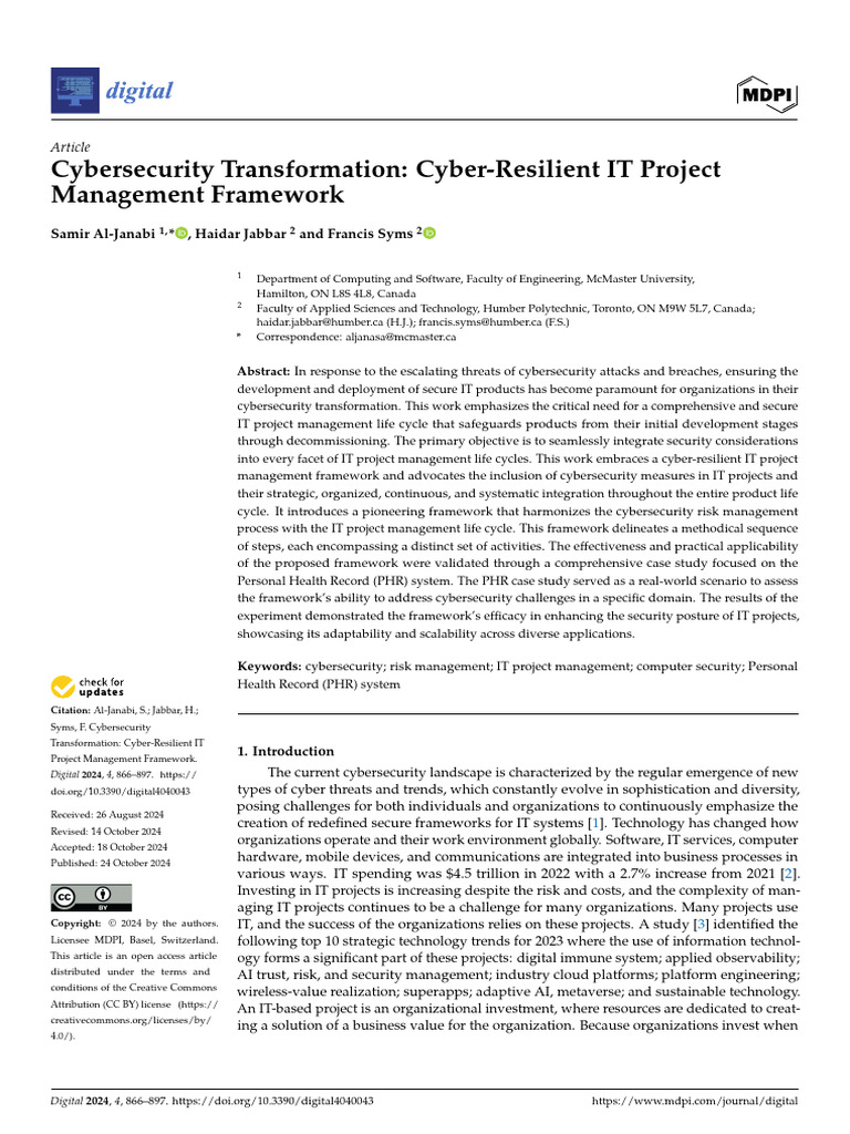 Cyber-Resilient IT Project Management Framework | PDF | Risk Management ...