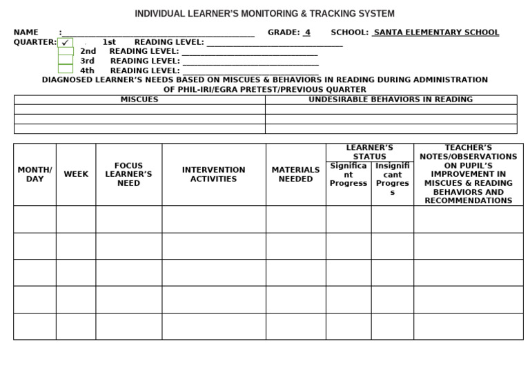 Individual Learners Monitoring Tracking System 2 | PDF