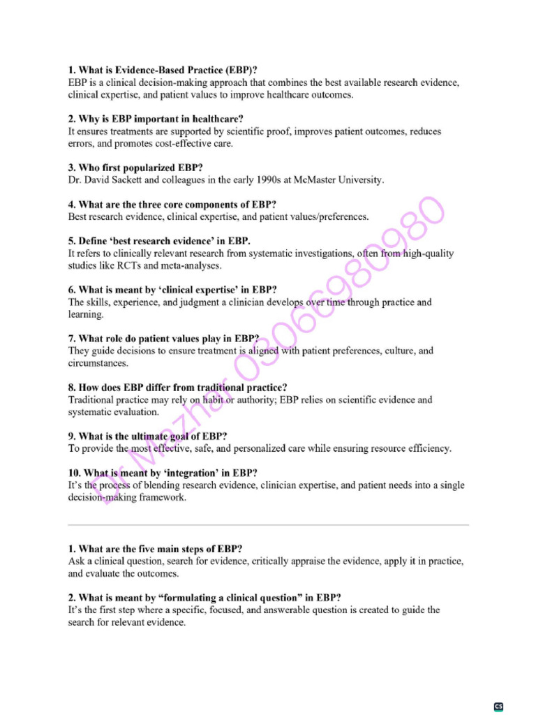 EBP Viva Questions ....... DR Mazhar 03066980980 | PDF