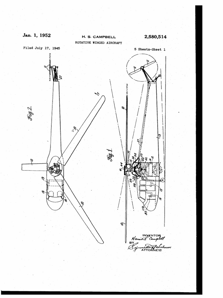 Rotative Winged Aircraft Patent 2,580,514 | PDF | Helicopter Rotor ...