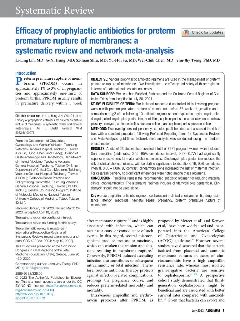 Prophylactic Antibiotics for PPROM Efficacy | PDF | Preterm Birth ...
