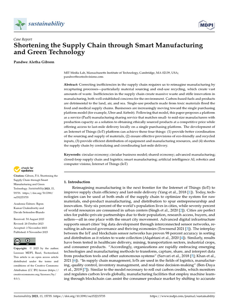 Smart Manufacturing for Sustainable Supply Chains | PDF | Environmental ...