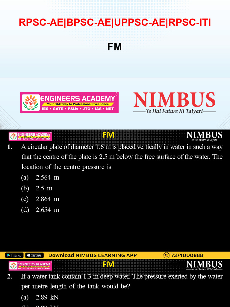 Fluid Mechanics Exam Questions | PDF | Buoyancy | Mechanics