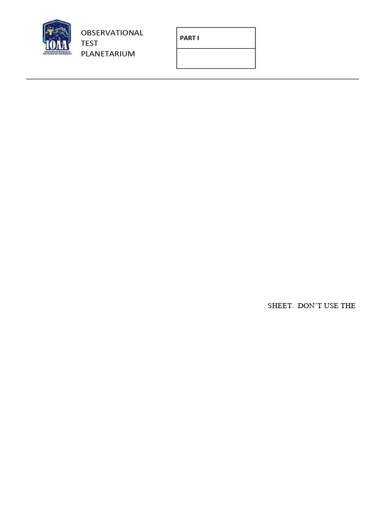 2014 Ioaa 관측시험 (플라네타리움) 문제 | PDF | Astronomy | Astronomical Objects