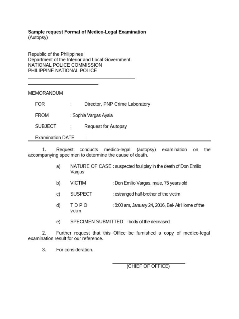 Medico-Legal Examination Request Formats | PDF | Fingerprint | Autopsy