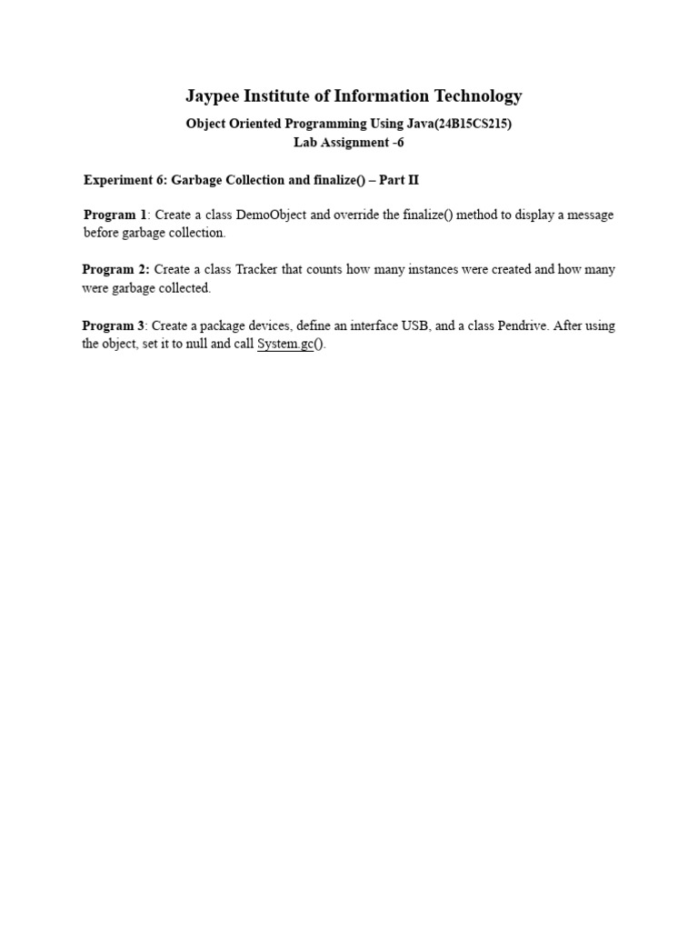 Java Garbage Collection Lab Assignment | PDF