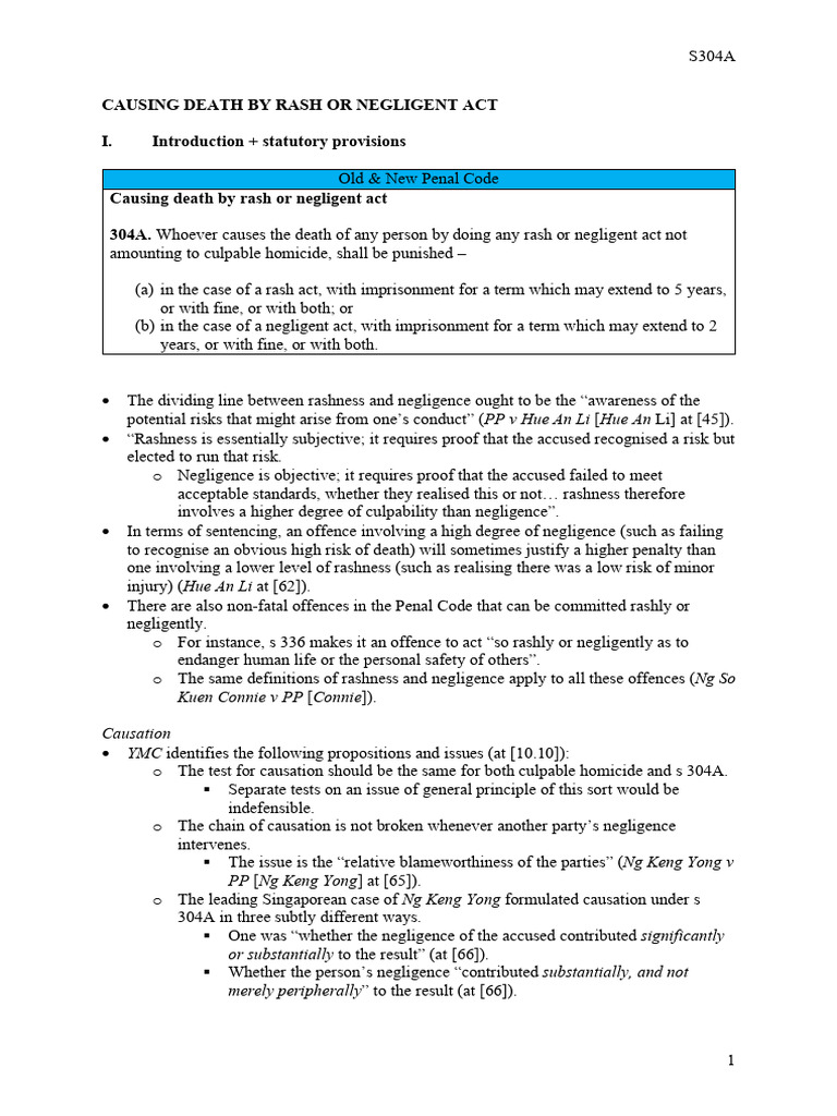 Death by Rash or Negligent Act Explained | PDF | Negligence ...