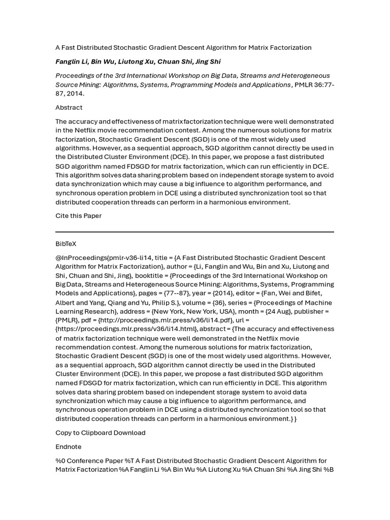 Fast Distributed SGD for Matrix Factorization | PDF | Machine Learning ...