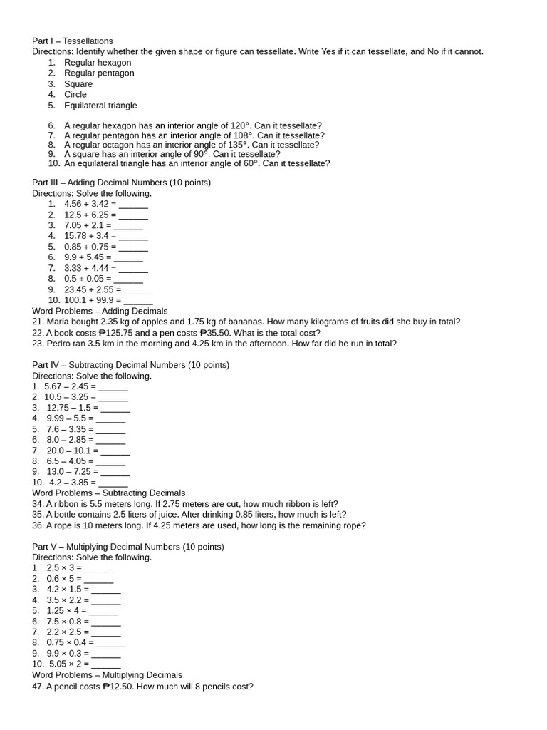 Mathematics Exam | PDF | Numbers | Shape