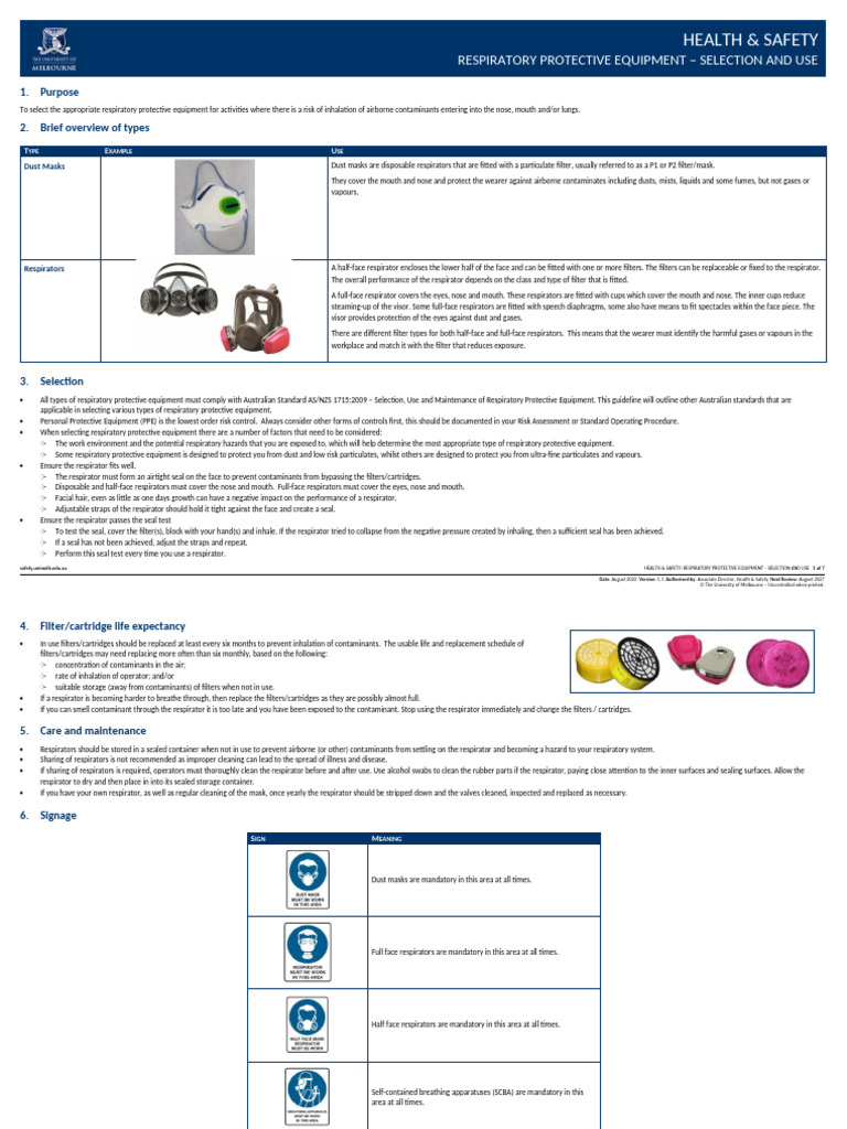 Types of Respirators Explained | PDF | Personal Protective Equipment ...