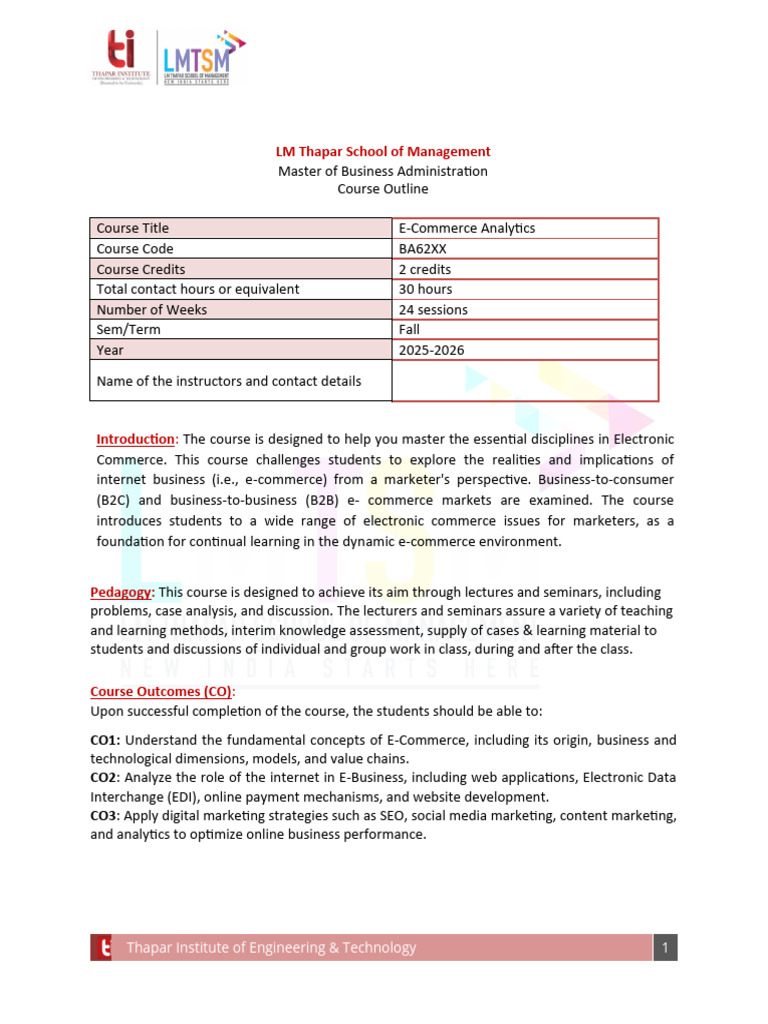 E-Commerce Analytics Course Outline | PDF | E Commerce | Marketing