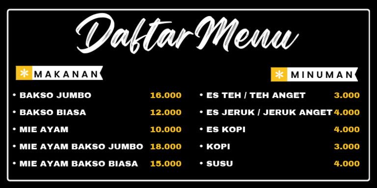 Daftar Menu | PDF