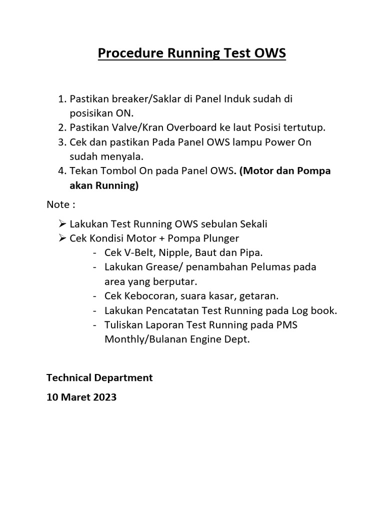 Prosedur Uji Coba OWS Bulanan | PDF