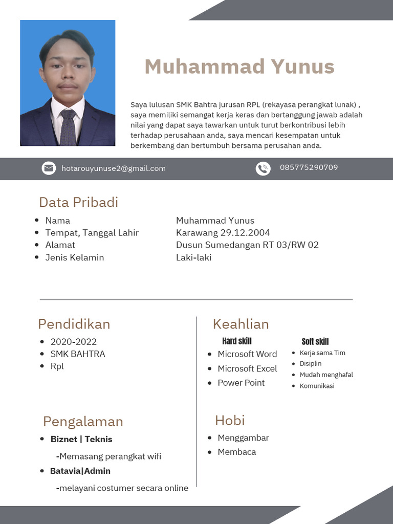CV Muhammad Yunus: Lulusan RPL SMK | PDF