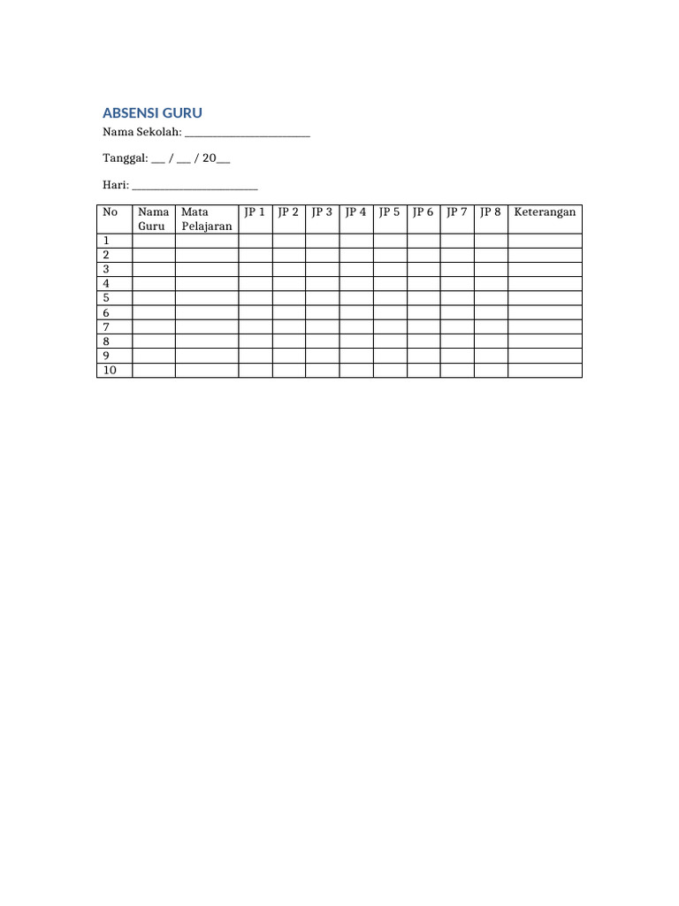 Format Absen Harian Guru | PDF