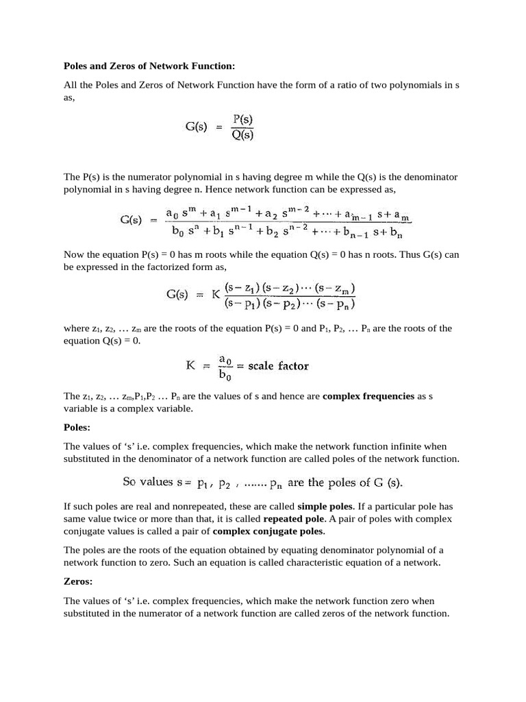 Poles and Zeros in Network Functions | PDF | Polynomial | Zero Of A ...