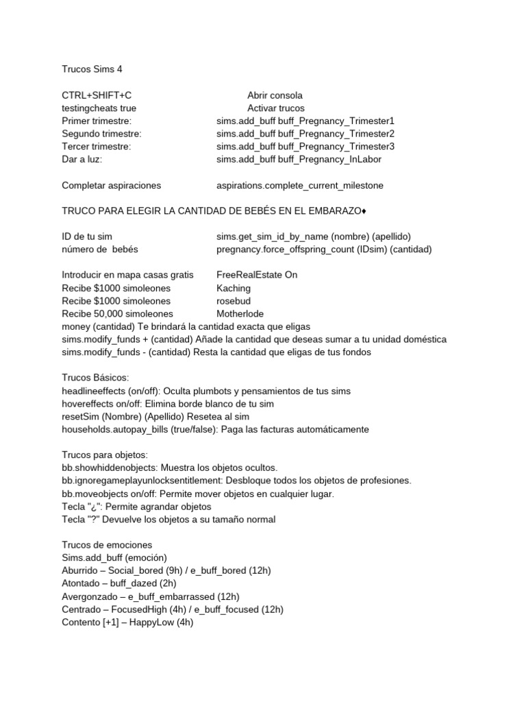 Trucos Esenciales para Los Sims 4 | PDF