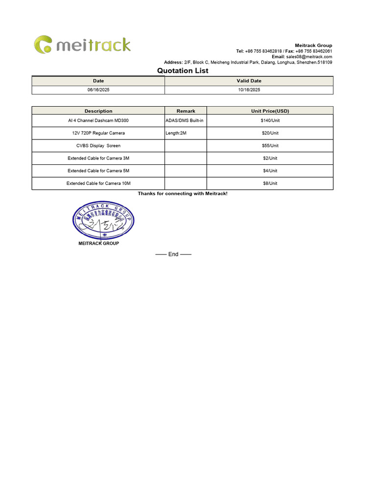 Meitrack Group Quotation List 2025 | PDF