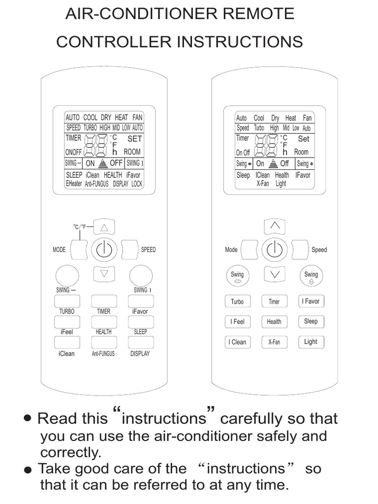 Air Conditioner Remote Instructions | PDF | Air Conditioning | Fahrenheit
