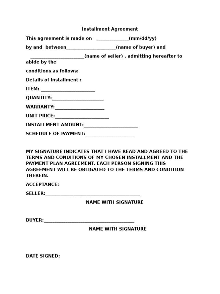 Installment Agreement Template | PDF