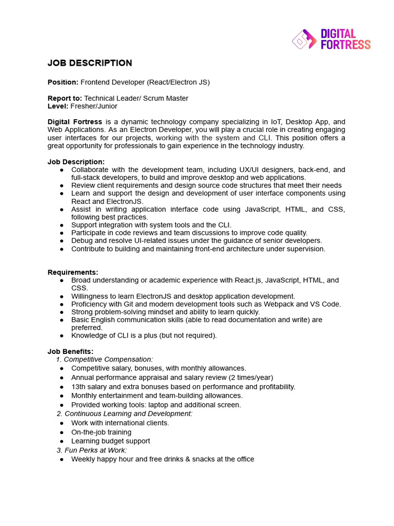 Frontend Developer Job at Digital Fortress | PDF | Software Engineering ...