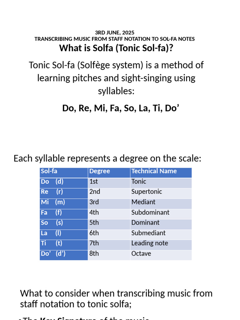 Transcribing Staff to Solfa Notation | PDF