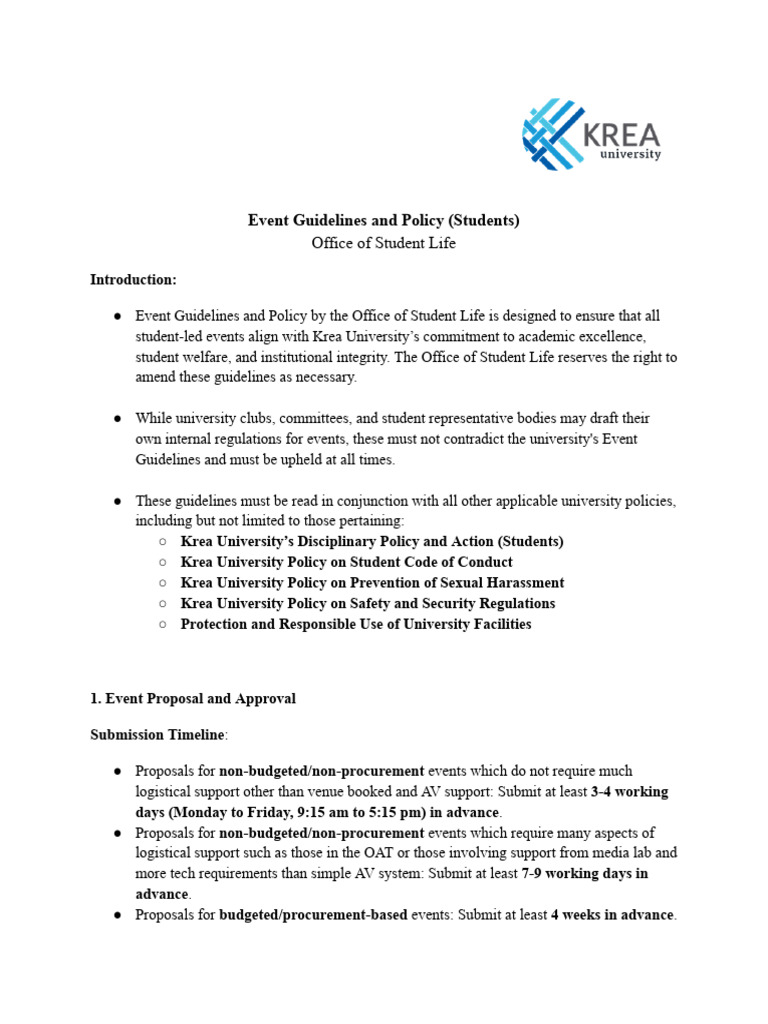 Krea University Student Event Guidelines | PDF | Policy | Safety