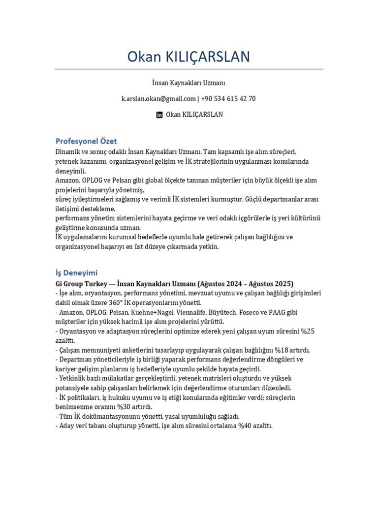 Okan Kilicarslan CV TR | PDF