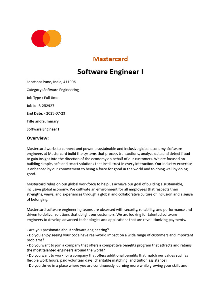 MASTERCARD SOFTWARE ENGINEER visual data 2