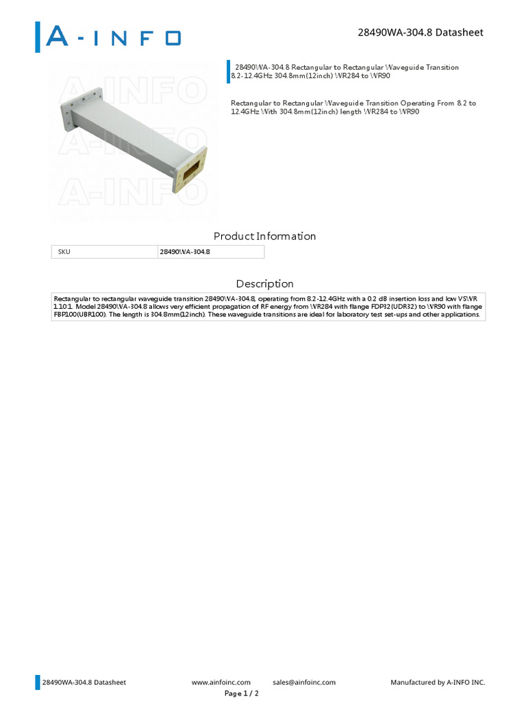 WR284 to WR90 Waveguide Transition 8.2-12.4GHz | PDF | Waveguide ...