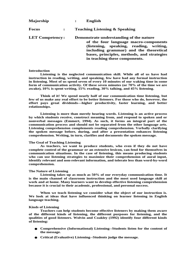 Teaching Listening and Speaking | PDF | Fluency | Reading Comprehension