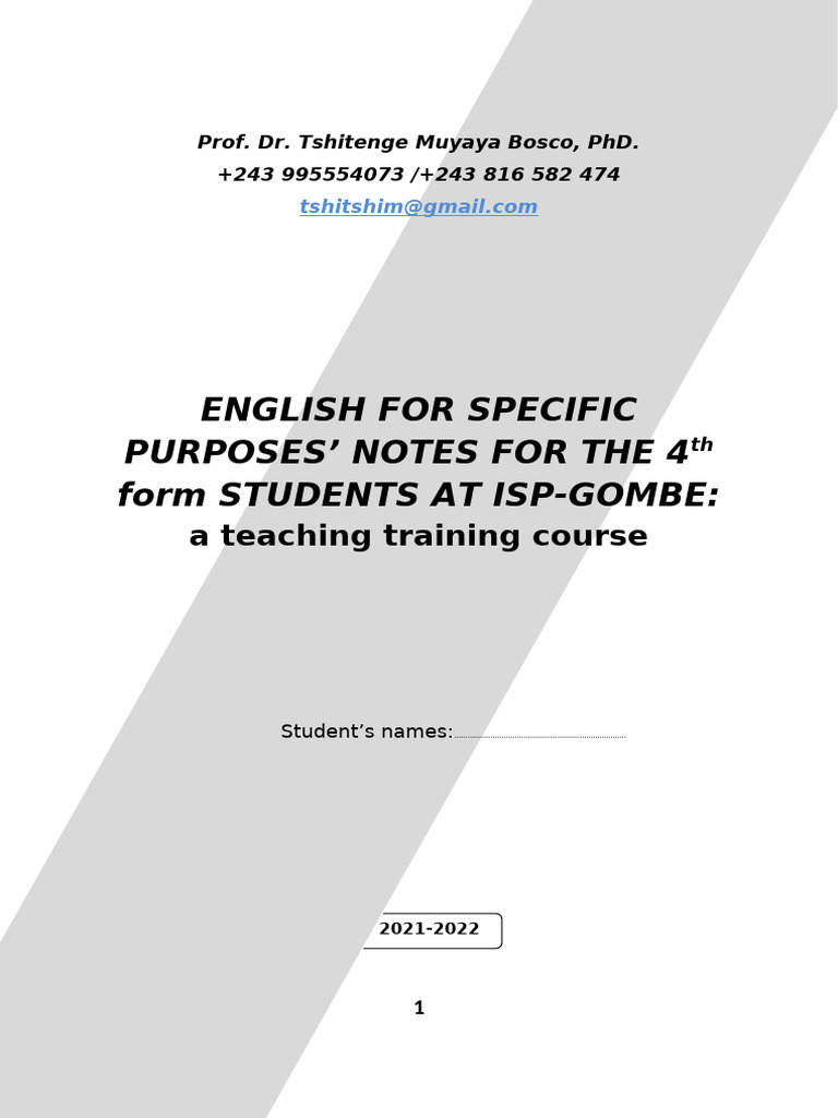 ESP Course Notes for 4th Form Students | PDF | Learning | Language ...