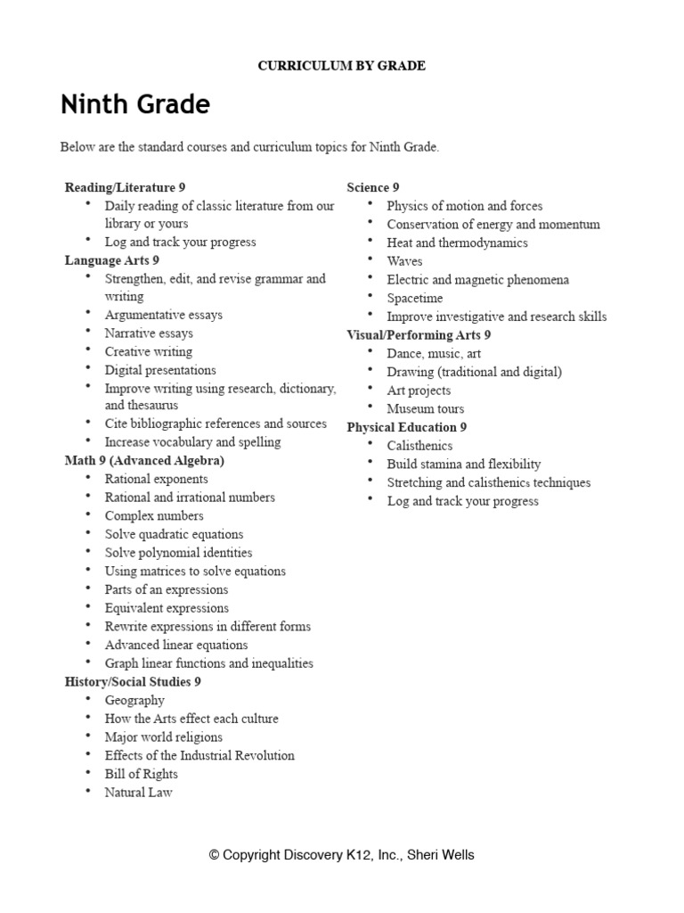 Grade 9 Curriculum Overview | PDF
