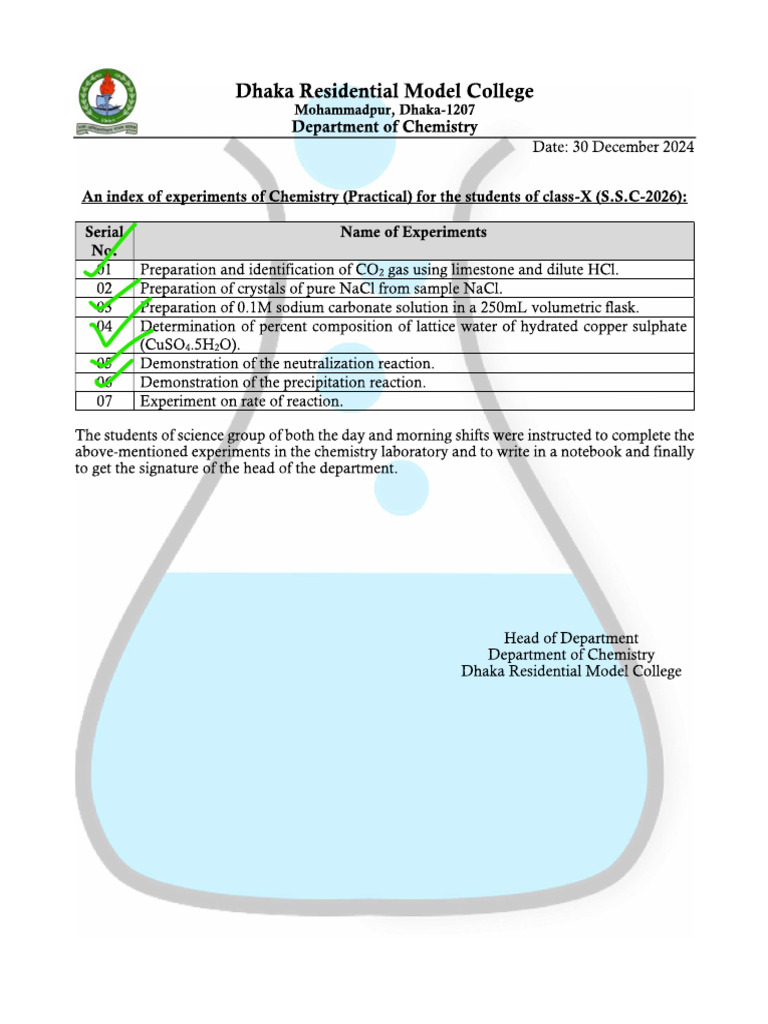 Chemistry Practical List | PDF