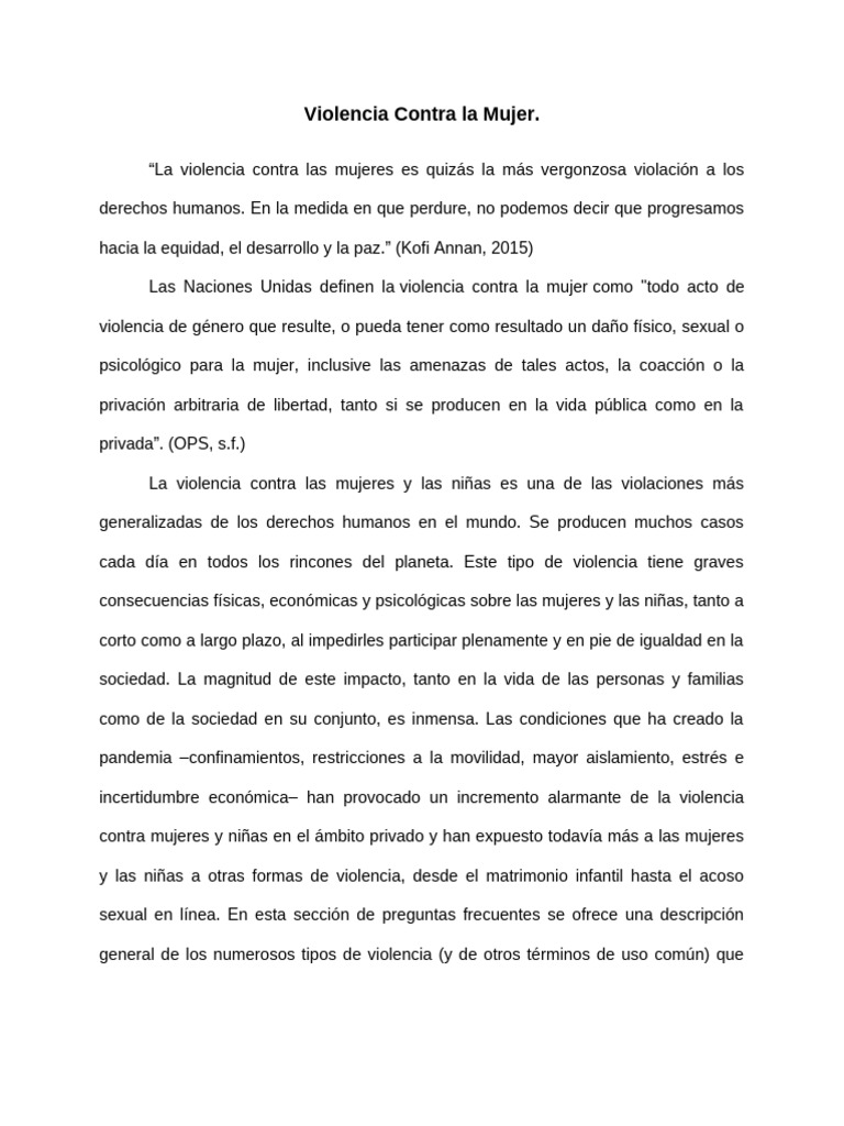 Violencia de Género: Impacto y Tipos | PDF | La violencia contra las ...