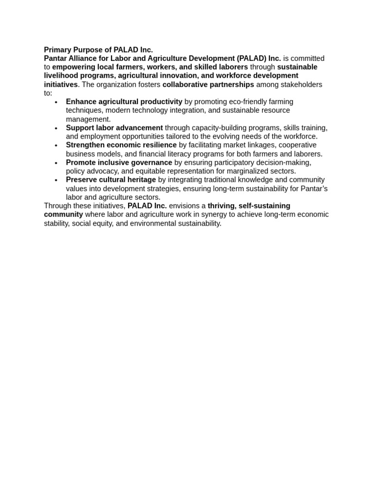 Primary Purpose of PALAD Inc | PDF