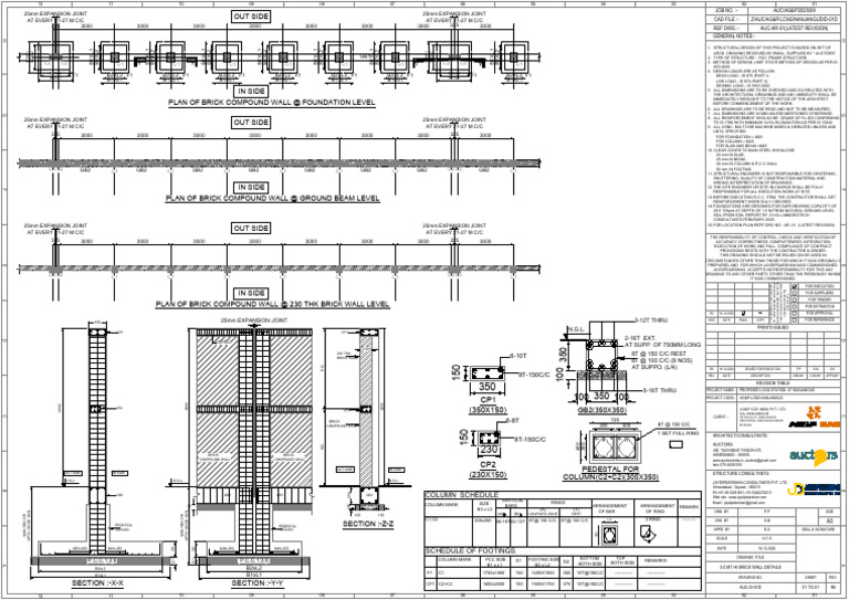Brick Compound Wall and Pedestal Design | PDF | Structural Engineering ...