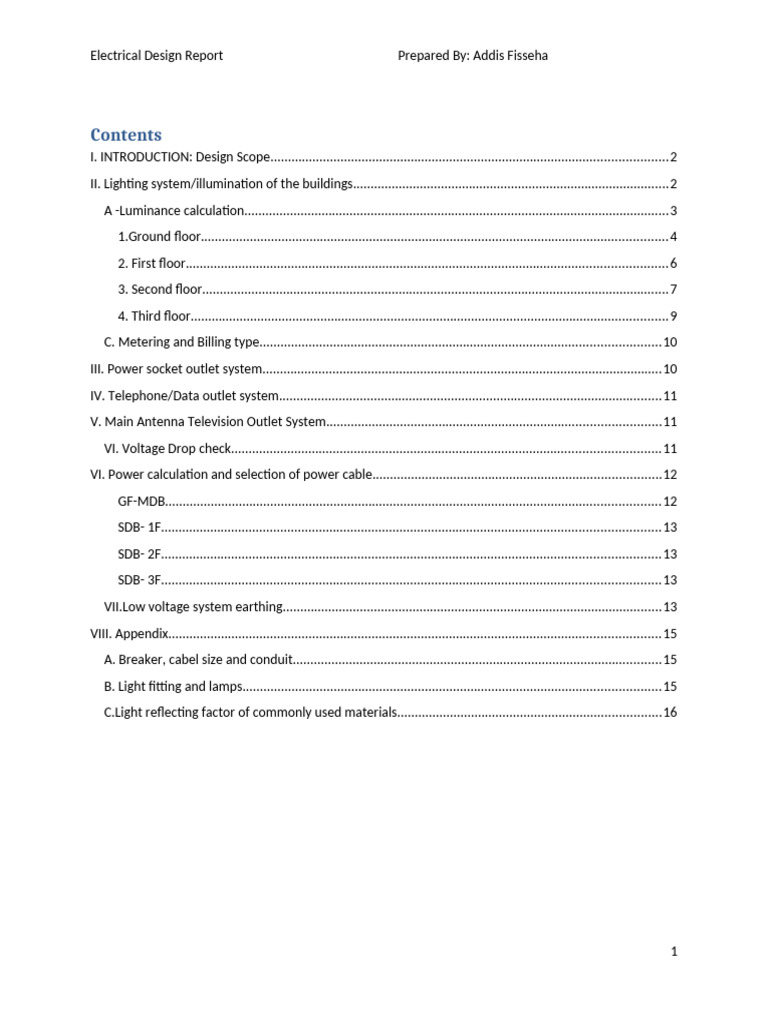 Comprehensive Electrical Design Report | PDF | Electric Power | Lighting