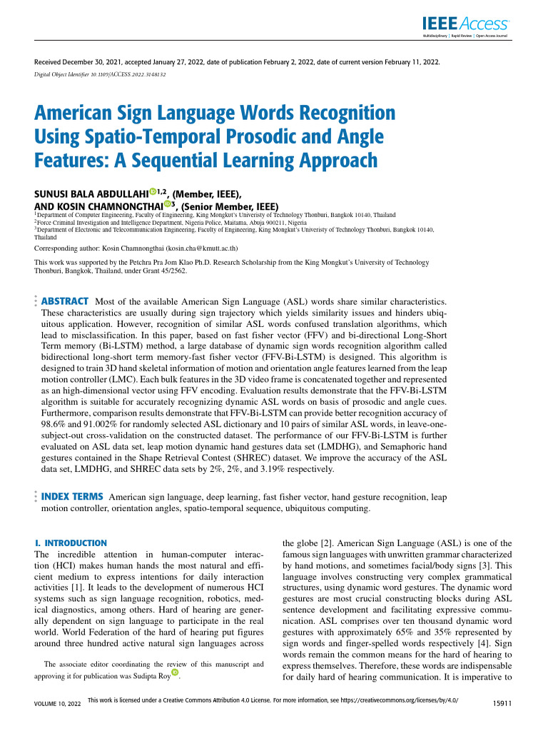 ASL Word Recognition with FFV-Bi-LSTM | PDF | American Sign Language ...