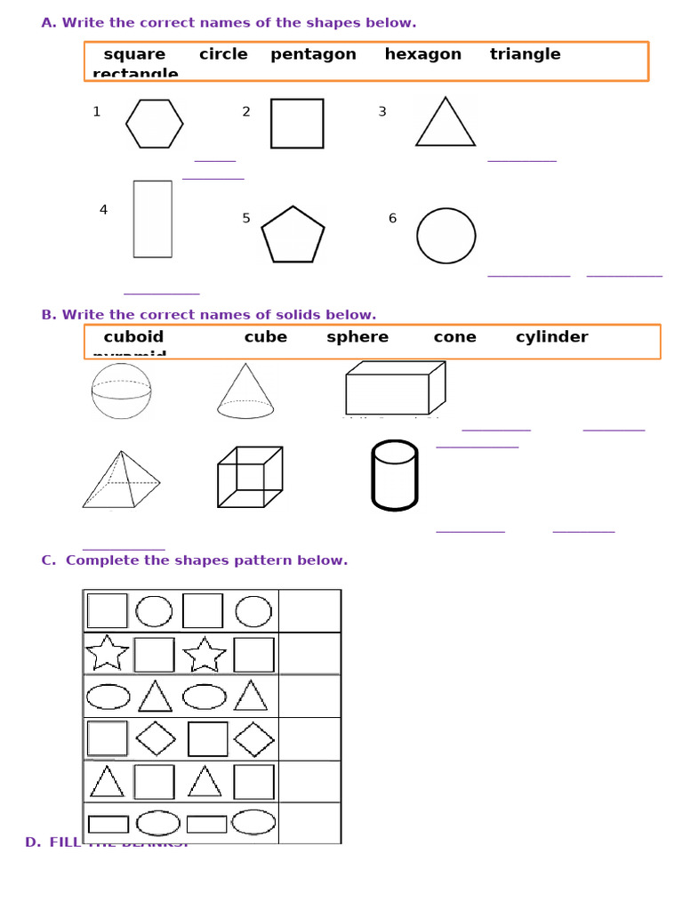 Shape and Solid Naming Exercise | PDF