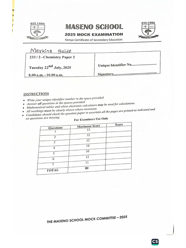 Chemistry Pp2 Marking Scheme | PDF