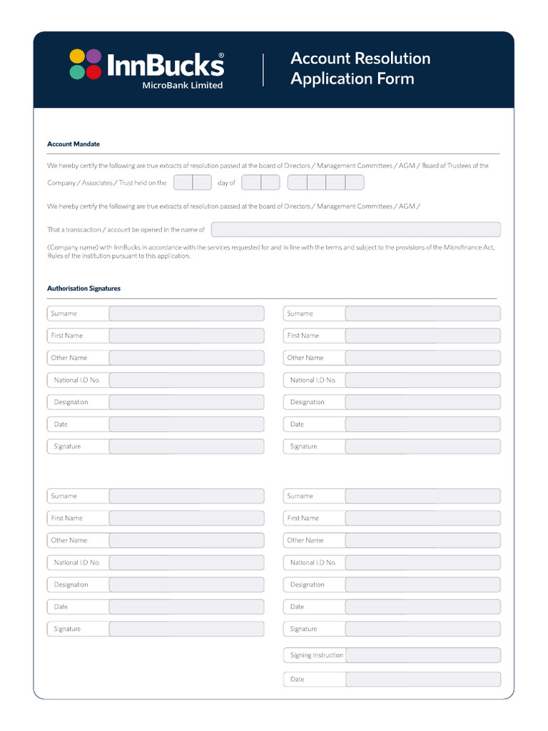800 103 Innbucks Microbank Account Resolution Form 02 | PDF