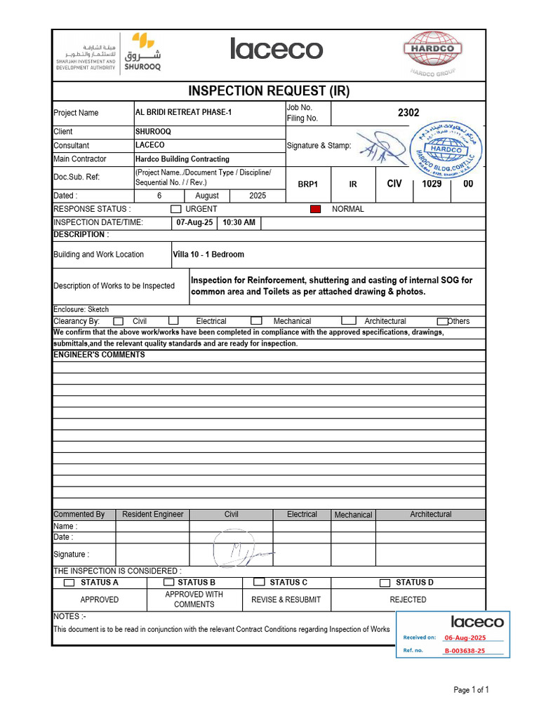 MEP Inspection Request for Villa 10 | PDF | Building Engineering