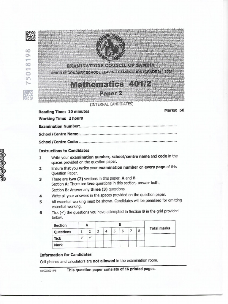 2021 Grade 9 Mathematics Paper 2 | PDF