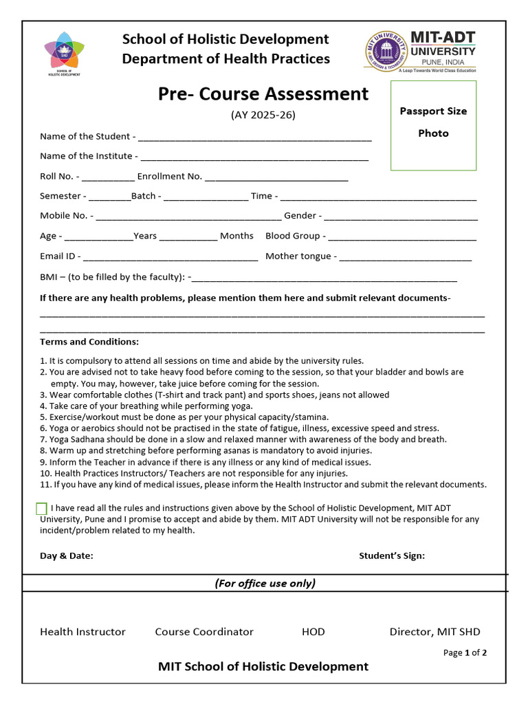Holistic Health Practices Pre-Assessment | PDF