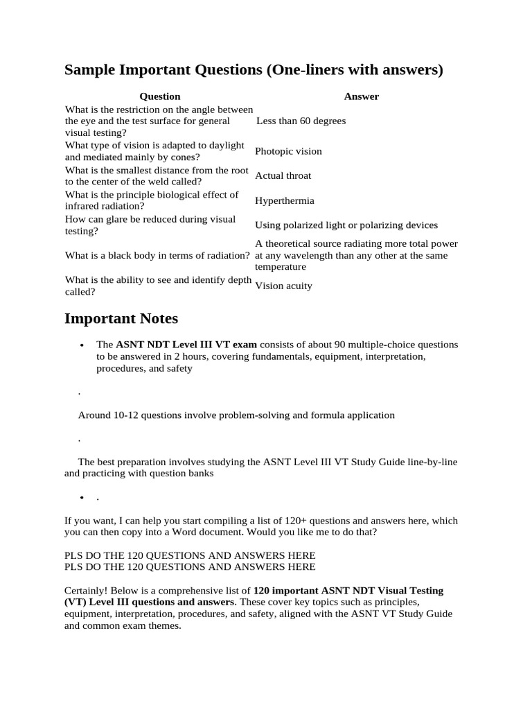 ASNT NDT VT Level III Exam Guide | PDF | Visual Acuity | Nondestructive ...