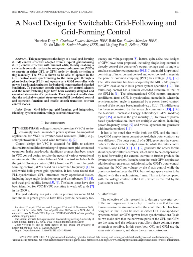 Switchable Control for VSCs | PDF | Electrical Grid | Power Inverter