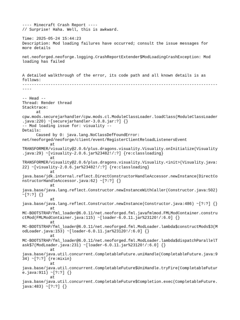 Visuality Mod Loading Error Report | PDF | Central Processing Unit ...